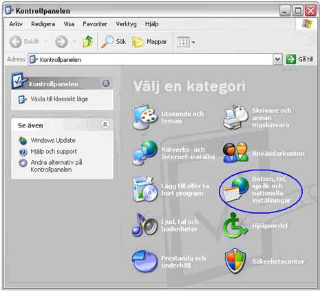 bild 2, Klicka p&aring; datum, tid, spr&aring;k, och nationella inst&auml;llningar